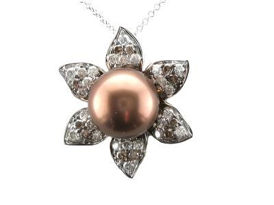 18K WHITE GOLD DIAMOND TAHITIAN  BROWN PEARL PENDA