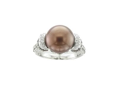 18K WHITE GOLD DIAMOND TAHITIAN  BROWN PEARL RING