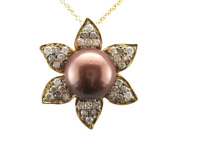 18K YELLOW GOLD DIAMOND TAHITIAN  BROWN PEARL PEND