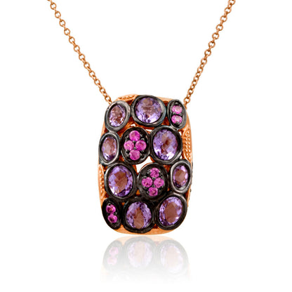 Le Vian Grand Sample Sale Pendant featuring Cotton Candy Amethyst, Bubble Gum Pink Sapphire Blackberry Diamonds set in 14K Strawberry Gold - BirthStone.com