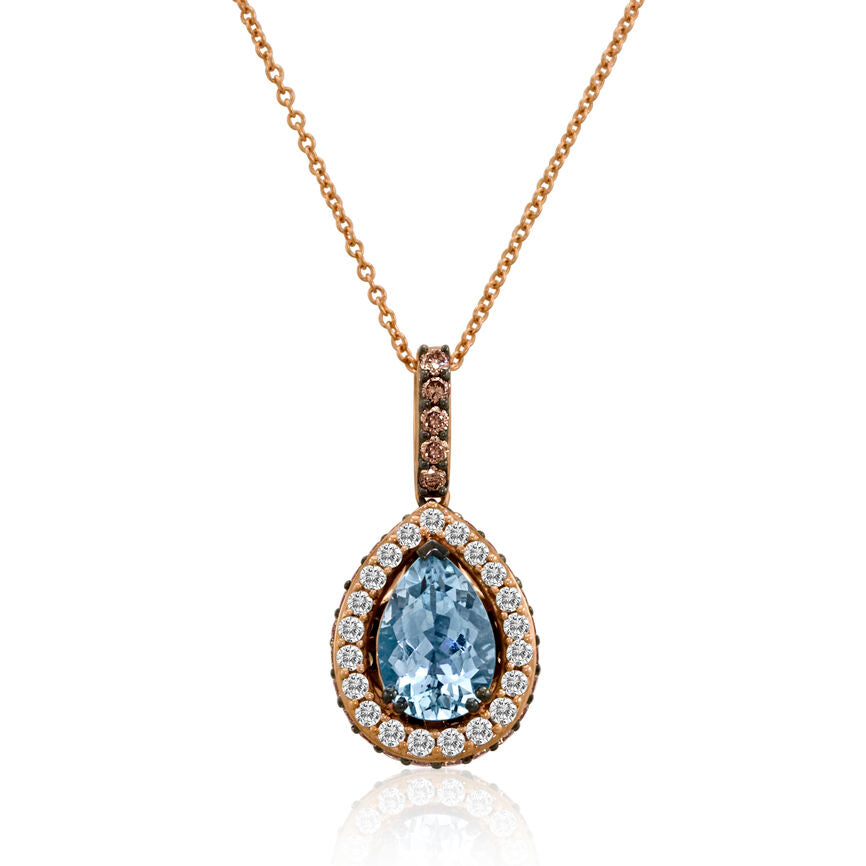 14K STRAWBERRY GOLD DIAMOND AQUAMARINE PENDANT