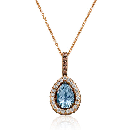 14K STRAWBERRY GOLD DIAMOND AQUAMARINE PENDANT