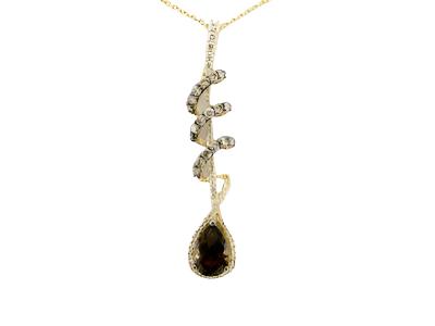 14K YELLOW GOLD DIAMOND SMOKY QUARTZ PENDANT