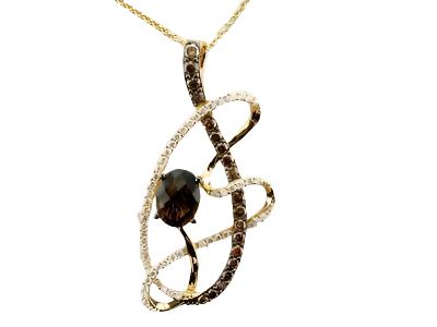 14K YELLOW GOLD DIAMOND SMOKY QUARTZ PENDANT