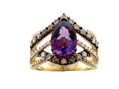 14K YELLOW GOLD DIAMOND AMETHYST RING