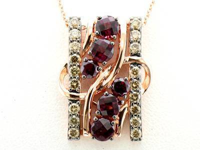 14K STRAWBERRY GOLD DIAMOND RHODOLITE PENDANT