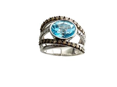 14K WHITE GOLD DIAMOND SIGNITY BLUE TOPAZ RING