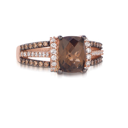 14K STRAWBERRY GOLD DIAMOND SMOKY QUARTZ RING