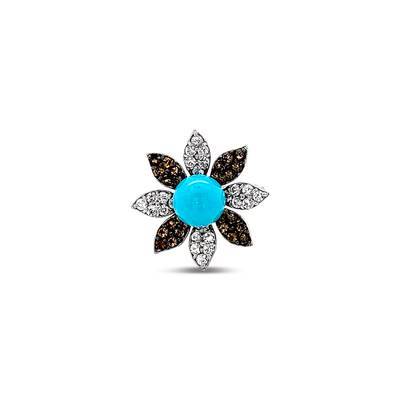 14K WHITE GOLD TURQUOISE, WHITE SAPPHIRE, SMOKY QU