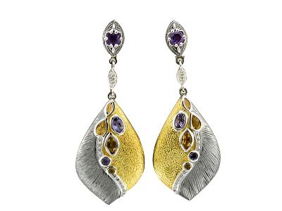 Le Vian Grand Sample Sale Earrings featuring Grape Amethyst, Cinnamon Citrine Vanilla Diamonds set in Sterling Silver - BirthStone.com