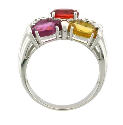 14K WHITE GOLD DIAMOND MULTICOLOR SAPPHIRE RING