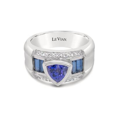 18K WHITE GOLD DIAMOND TANZANITE, SAPPHIRE RING