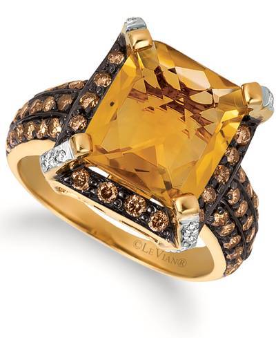 14K YELLOW GOLD DIAMOND CITRINE RING