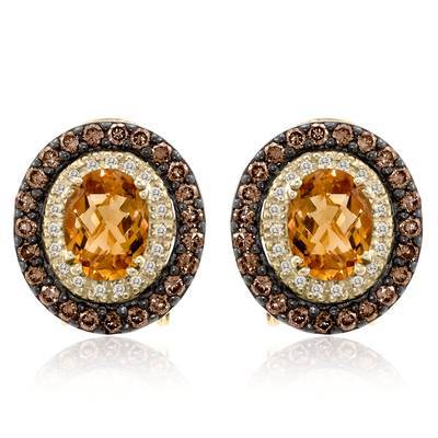 14K YELLOW GOLD DIAMOND CITRINE EARRINGS