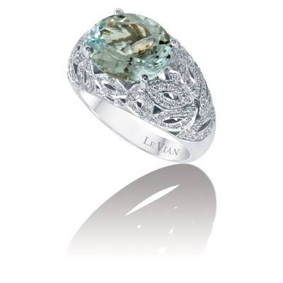 Le Vian Ring featuring Sea Blue Aquamarine Vanilla Diamonds set in 14K White Gold - BirthStone.com