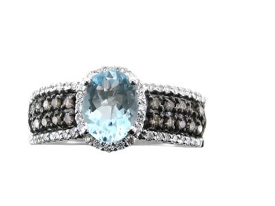 Le Vian Ring featuring Sea Blue Aquamarine Chocolate Diamonds, Vanilla Diamonds set in 14K White Gold - BirthStone.com