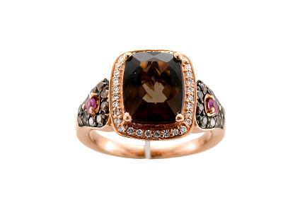 Le Vian Ring featuring Chocolate Quartz, Bubble Gum Pink Sapphire Chocolate Diamonds, Vanilla Diamonds set in 14K Rose Gold - BirthStone.com