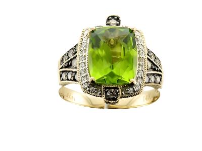 Le Vian Ring featuring Green Apple Peridot Chocolate Diamonds, Vanilla Diamonds set in 14K Yellow Gold - BirthStone.com