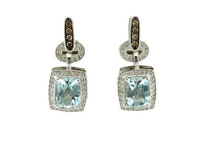 Le Vian Grand Sample Sale Earrings featuring Sea Blue Aquamarine Chocolate Diamonds, Vanilla Diamonds set in 14K White Gold - BirthStone.com