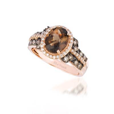 14K STRAWBERRY GOLD DIAMOND SMOKY QUARTZ RING