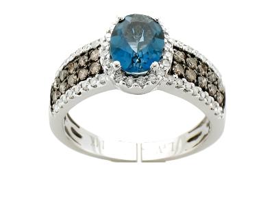 Le Vian Chocolatier Ring featuring Deep Sea Blue Topaz Chocolate Diamonds, Vanilla Diamonds set in 14K White Gold - BirthStone.com