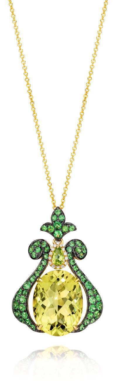 Le Vian Grand Sample Sale Pendant featuring Lemon Quartz, Green Apple Peridot, Forest Green Tsavorite Vanilla Diamonds set in 14K Yellow Gold