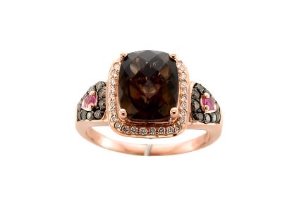 14K STRAWBERRY GOLD DIAMOND SMOKY QUARTZ, PINK SAP