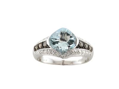 14K WHITE GOLD DIAMOND AQUAMARINE RING