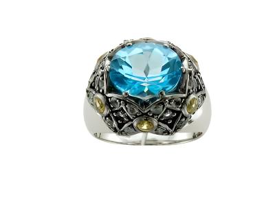 SILVER 925  GOLD SIGNITY BLUE TOPAZ, WHITE TOPAZ,