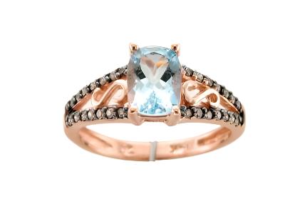 14K STRAWBERRY GOLD DIAMOND AQUAMARINE RING