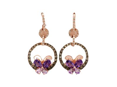 14K STRAWBERRY GOLD DIAMOND AMETHYST EARRINGS