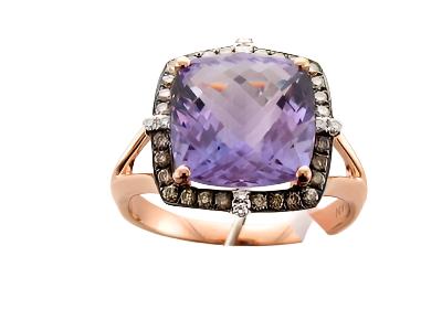 14K STRAWBERRY GOLD DIAMOND AMETHYST RING