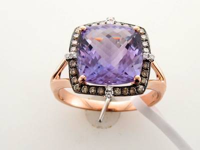 14K STRAWBERRY GOLD DIAMOND AMETHYST RING