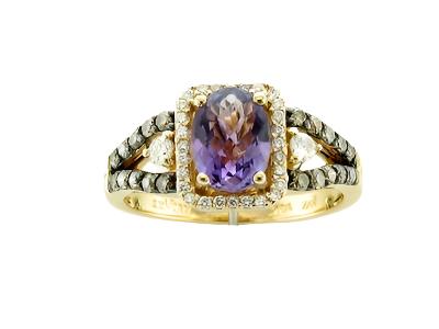 14K YELLOW GOLD DIAMOND AMETHYST RING