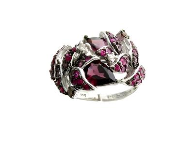 14K WHITE GOLD DIAMOND RHODOLITE, PINK SAPPHIRE RI