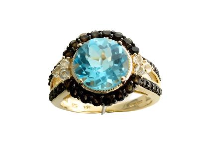 14K YELLOW GOLD BLUE TOPAZ, SMOKY QUARTZ, WHITE TO