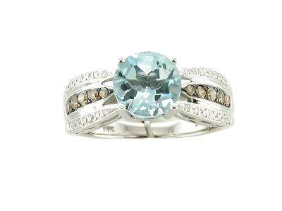 14K WHITE GOLD DIAMOND AQUAMARINE RING