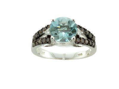 14K WHITE GOLD DIAMOND AQUAMARINE RING