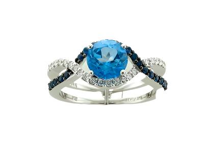 14K WHITE GOLD DIAMOND SIGNITY BLUE TOPAZ, SAPPHIR