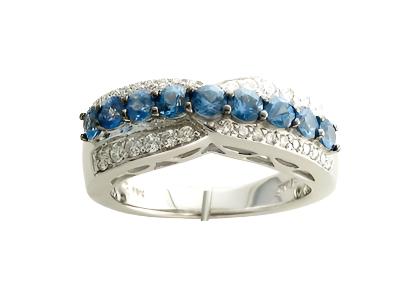 14K WHITE GOLD DIAMOND CEYLON SAPPHIRE RING