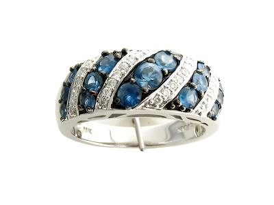 14K WHITE GOLD DIAMOND CEYLON SAPPHIRE RING