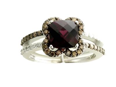 14K WHITE GOLD DIAMOND RHODOLITE RING