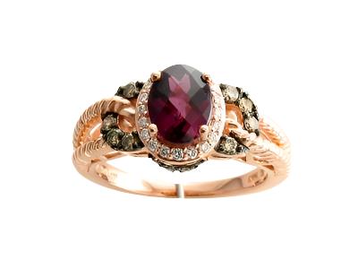 14K STRAWBERRY GOLD DIAMOND RHODOLITE RING