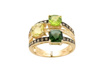 14K YELLOW GOLD DIAMOND GREEN TOURMALINE, PERIDOT,