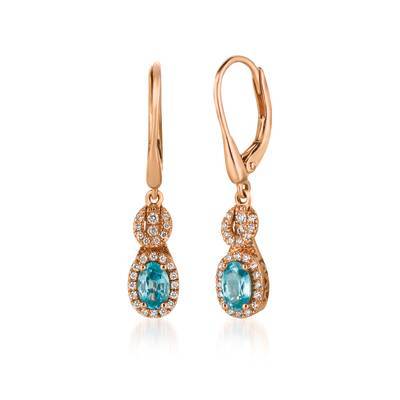 14K STRAWBERRY GOLD DIAMOND BLUE ZIRCON EARRINGS