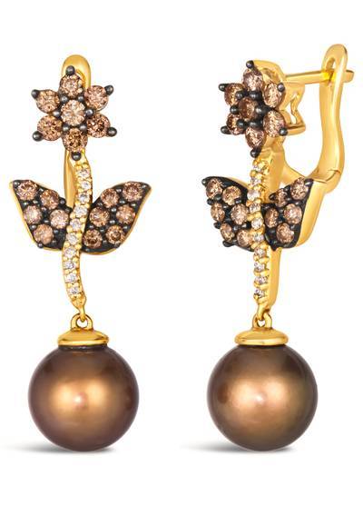 Le Vian Grand Sample Sale Earrings featuring Chocolate Pearls Chocolate Diamonds, Vanilla Diamonds set in 14K Yellow Gold