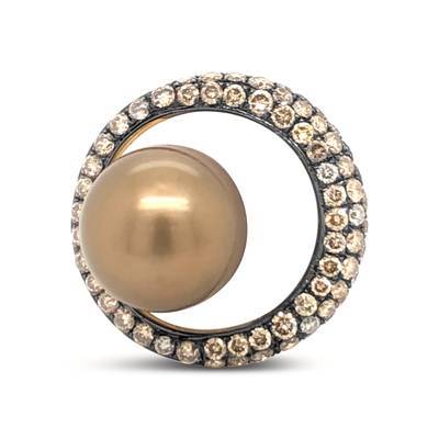 14K YELLOW GOLD DIAMOND TAHITIAN  BROWN PEARL, WHI