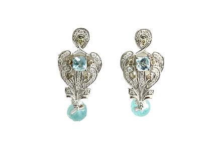 Le Vian Grand Sample Sale Earrings featuring Blue Topaz Vanilla Diamonds, Chocolate Diamonds set in 14K White Gold - BirthStone.com