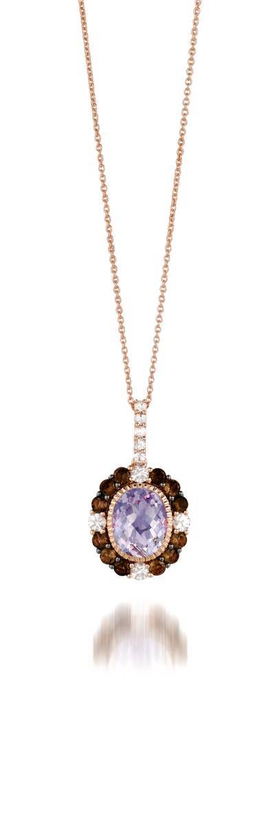 Princess Alexandra Pendant featuring Cotton Candy Amethyst, White Sapphire, Chocolate Quartz set in 14K Rose Gold