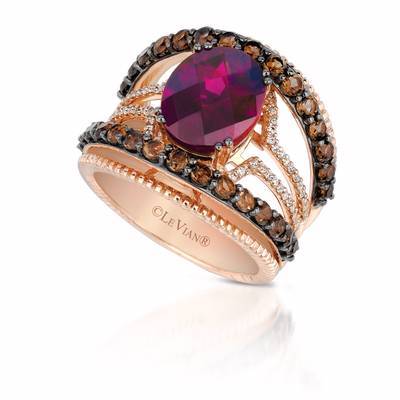 14K STRAWBERRY GOLD DIAMOND RHODOLITE, SMOKY QUART